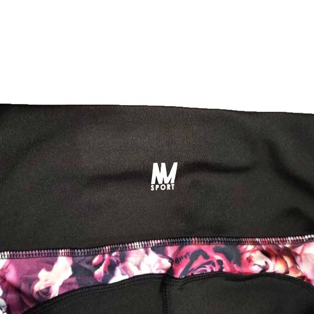 NEW Nicole Miller NM Sport Black Pink Roses Berry Leggings L Tags Media Pocket - Picture 3 of 6